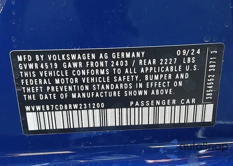 2024 Volkswagen Golf R 2.0T from USA, damaged, VIN WVWEB7CD8RW231200